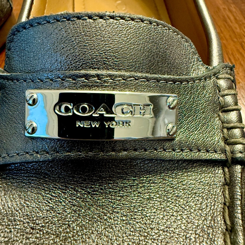 Coach Silver Leather Loafers with Silver Accent - Picture 4 of 6